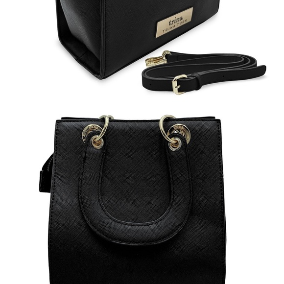 Trina Turk Black Satchel with Structured Design and Gold Hardware - Picture 2 of 4